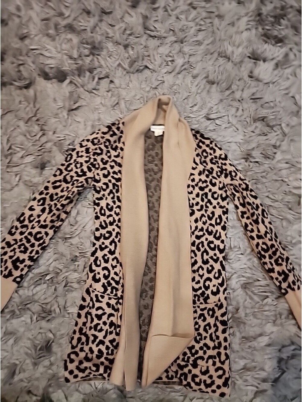 Yet Again 100% Cotton Animal Print Long Lined Boho Cardigan Sweater Black Tan M